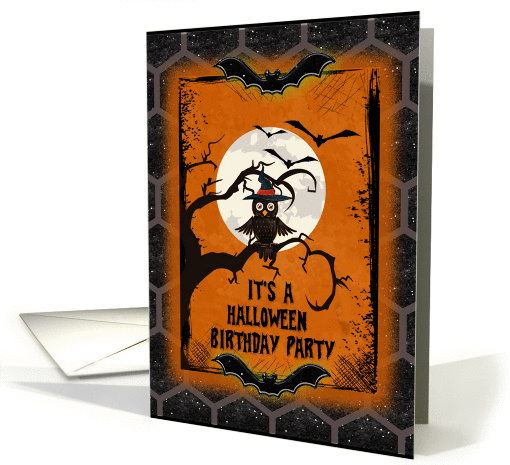 Halloween Birthday Party Invitation Spooky Tree with Owl and Bats card