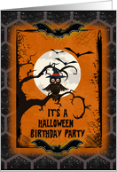Halloween Birthday Party Invitation Spooky Tree with Owl and Bats card