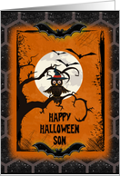 Happy Halloween Son Spooky Tree with Owl and Bats card