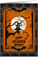 Happy Halloween Nephew Spooky Tree with Owl and Bats card