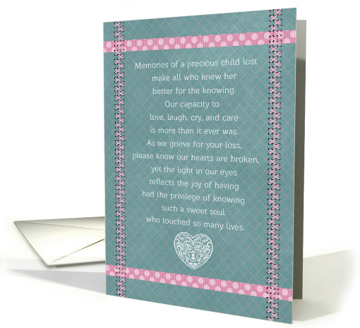 Child Sympathy for Loss of Daughter Pink Ribbons and Heart card