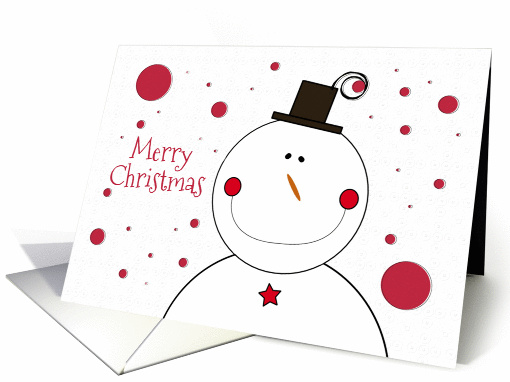 Merry Christmas Smiling Snowman with Top Hat and Polka Dots card