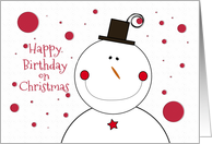 Happy Birthday on Christmas Smiling Snowman with Top Hat card