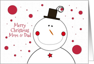 Mom and Dad Christmas Smiling Snowman with Top Hat card