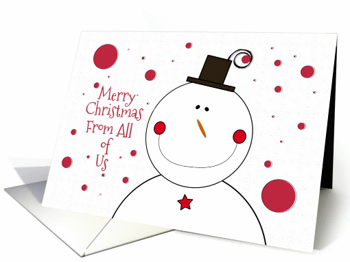 Merry Christmas From All of Us Smiling Snowman with Top Hat card