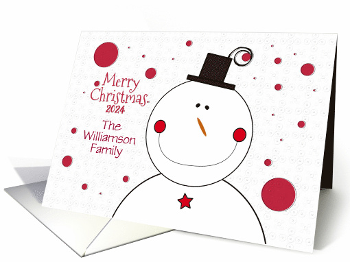 2024 Christmas Personalize Name Smiling Snowman Whimsical card