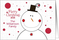 Christmas 2023 Personalize Name Smiling Snowman Whimsical card