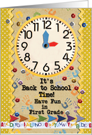 Back to School Time First Grade Fun Colorful School Clock card