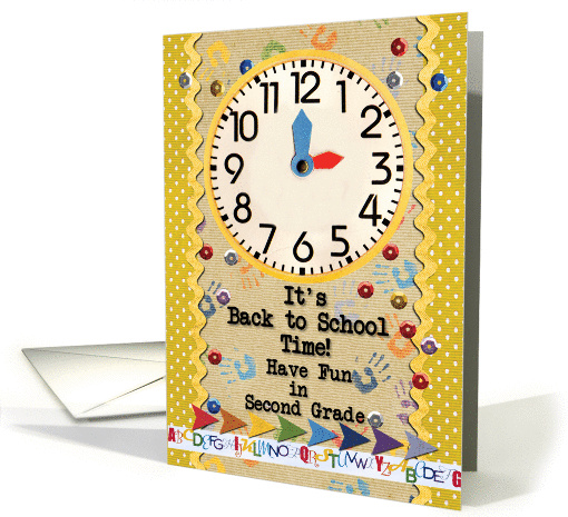 Back to School Time Second Grade Fun Colorful School Clock card