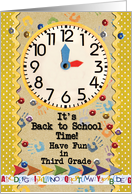 Back to School Time Third Grade Fun Colorful School Clock card