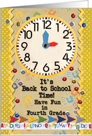 Back to School Time Fourth Grade Fun Colorful School Clock card