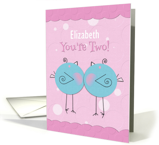 Happy Second Birthday You're Two Custom Name Blue Birdie card