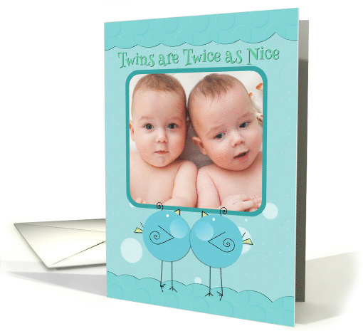 Twin Boys Birth Announcement Blue Birdies Custom Photo card (1218518)