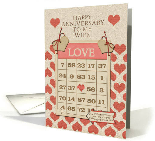 Happy Anniversary to my Wife Bingo Card and Hearts card (1224712)