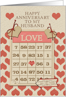 Happy Anniversary to my Husband Bingo Card and Hearts card