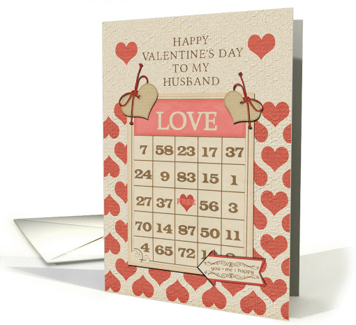 Happy Valentine's Day to my Husband Bingo Card and Hearts card