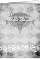 Happy Valentine’s Black and Gray Grunge Heart and Swirls card