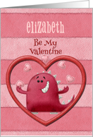 Happy Valentine’s Day Be My Valentine Monster and Hearts Custom Name card