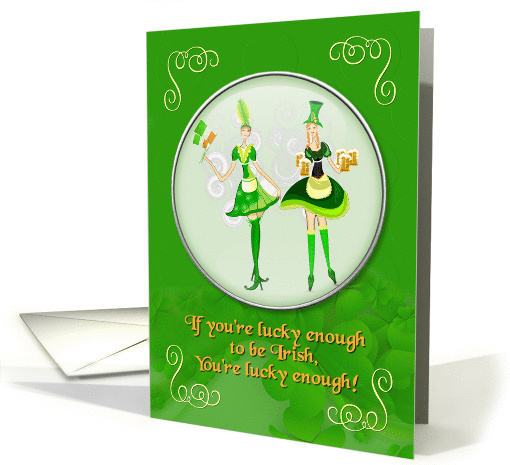 Happy St. Patrick's Day Irish Girls Beer and Flag card (1243896)