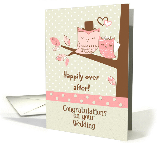 Wedding Congratulations Owl Couple in Tree with Polka Dots card