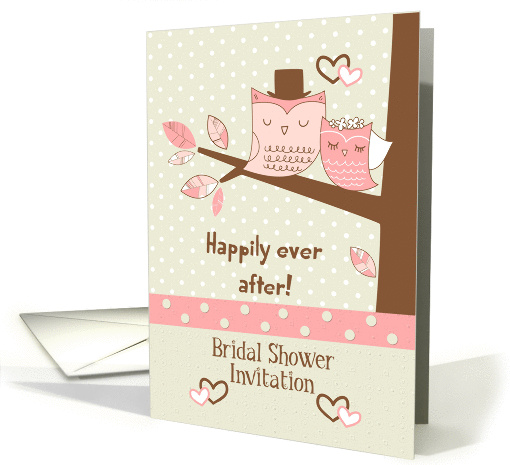 Bridal Shower Invitation Owl Couple in Tree with Polka Dots card