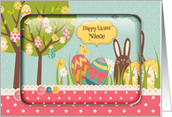 Happy Easter Niece Egg Tree, Bunny and Polka Dots card