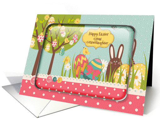 Happy Easter Great Granddaughter Egg Tree, Bunny and Polka Dots card