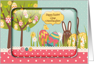 Happy Easter Great Granddaughter Egg Tree, Bunny and Polka Dots card