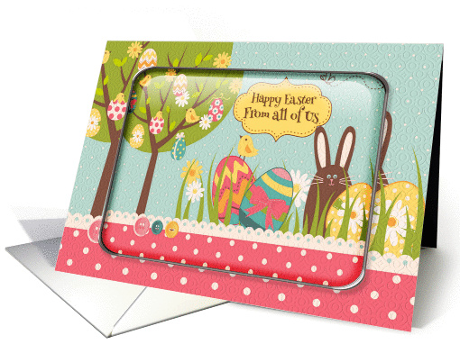 Happy Easter From All of Us Egg Tree, Bunny and Polka Dots card