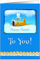 Happy Easter To You Bunny Flying Plane card