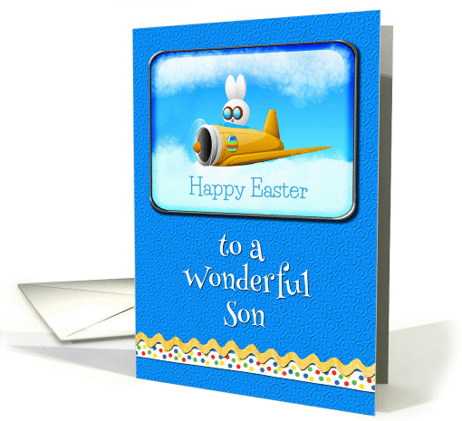 Happy Easter To A Wonderful Son Bunny Flying Plane card (1251746)