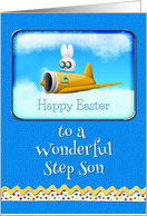 Happy Easter To A Wonderful Step Son Bunny Flying Plane card