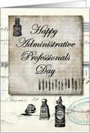 Happy Administrative Professionals Day Vintage Postcard and Ink Bottle card