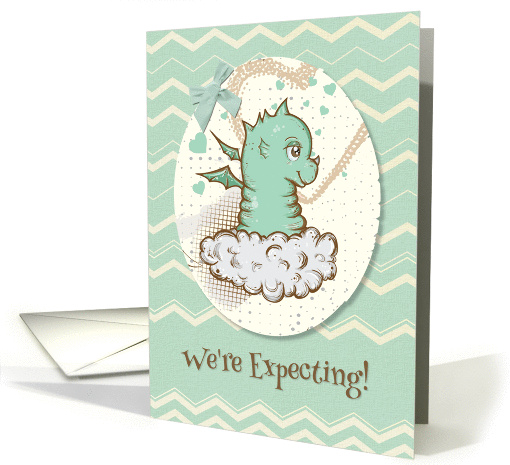 We're Expecting Baby Boy Announcement Cute Green Baby Dragon card
