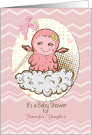 Baby Shower Invitation For Girl Custom Name Cute Pink Baby Monster card