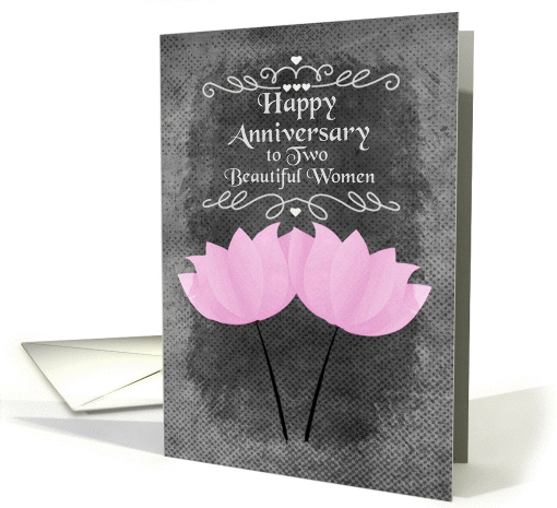 Happy Anniversary to Lesbian Couple Pink Flowers Chalkboard card