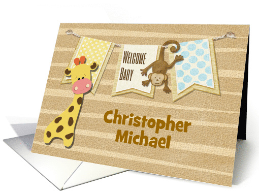 Baby Welcome Custom Name Giraffe and Monkey card (1297384)