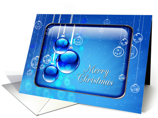 Merry Christmas Sparking Blue Ornaments and Ribbons card (1299254)