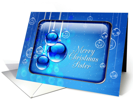 Merry Christmas Sister Sparkling Blue Ornaments card (1300416)