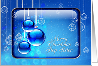 Merry Christmas Step Sister Sparkling Blue Ornaments card