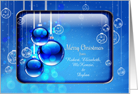 Merry Christmas Custom Name Sparkling Blue Ornaments card