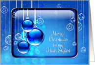 Merry Christmas Hair Stylist Sparkling Blue Ornaments card