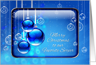 Merry Christmas Favorite Server Sparkling Blue Ornaments card