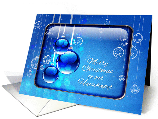 Merry Christmas Housekeeper Sparkling Blue Ornaments card (1302764)