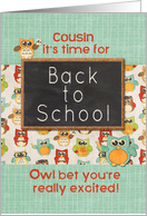 Cousin Back to School Colorful Owls and Chalkboard card