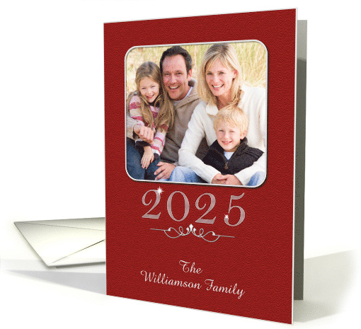 Happy New Year 2023 Custom Name And Photograph Sparkling Burgundy card