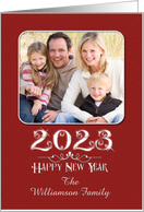 Happy New Year 2023 Custom Name And Photograph Sparkling Burgundy card