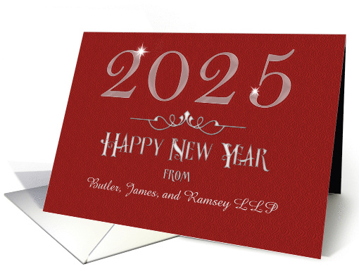 2025 Business Custom Name New Year Modern Sparkling Burgundy card