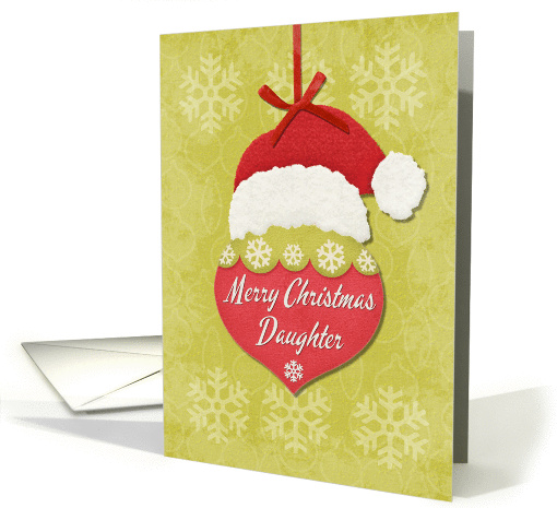 Merry Christmas Daughter Santa Hat and Snowflakes Ornament card
