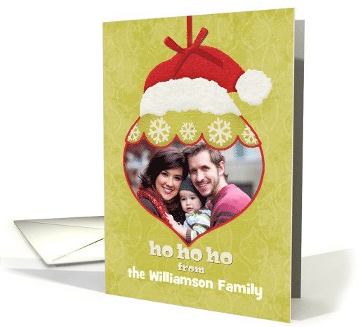 Merry Christmas Custom Photo and Name Santa Hat Ornament card